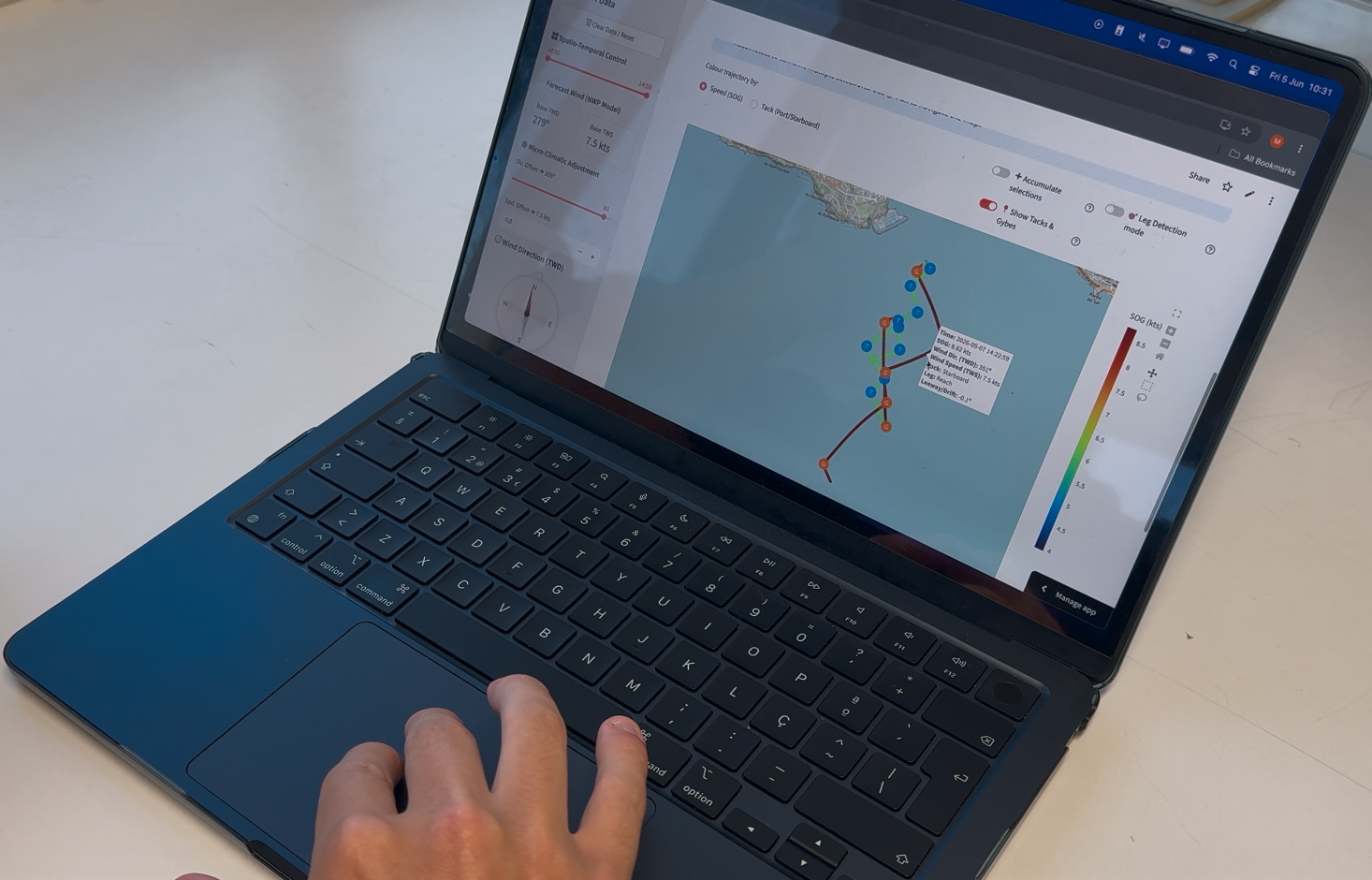 Tablet showing sailing analytics dashboard